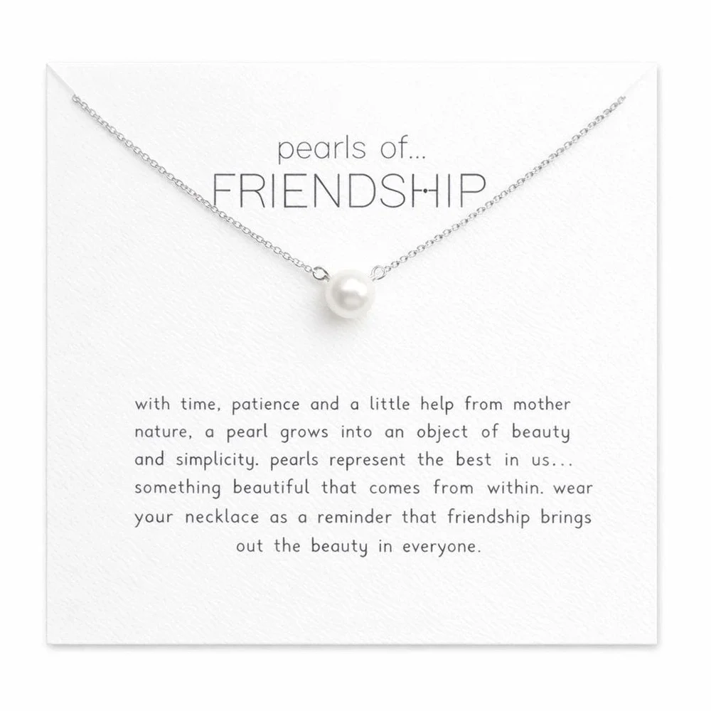 Pearls of Friendship Necklace Dainty Faux Pearl Pendant Gift Silver Tone 16in